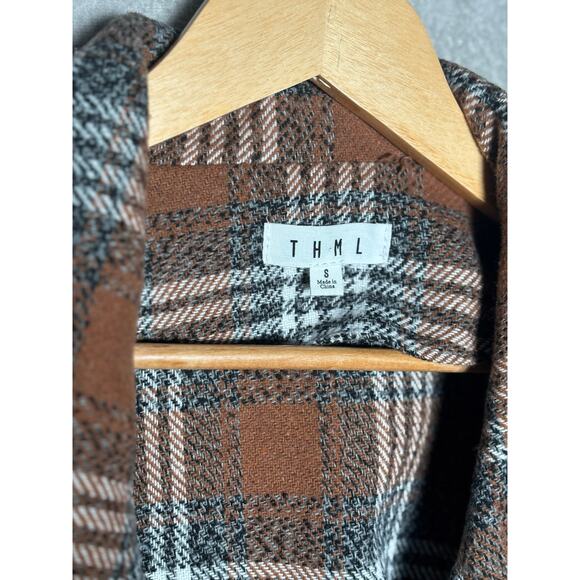 Thml Anthropologie Womens Brown Plaid Short Sleeve Cardigan Coat Size Small - Picture 5 of 6